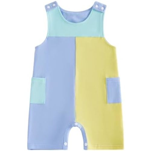 Newborn Baby Boy Summer Clothes Infant Contrast Colors Romper Sleeveless Overalls Jumpsuit Cute One Piece Outfit