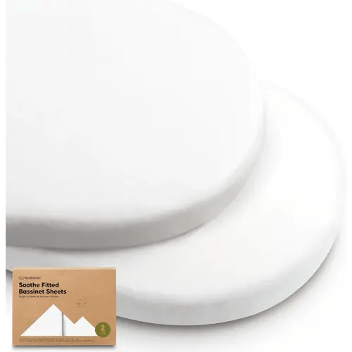 2-Pack Organic Bassinet Sheets for Girls, Boys - 100% Cotton Bassinet Mattress Sheets Compatible with Halo Bassinest Swivel Sleeper,Graco,Baby Delight,Chicco,Unisex Fitted Bassinet Sheets(Soft White)