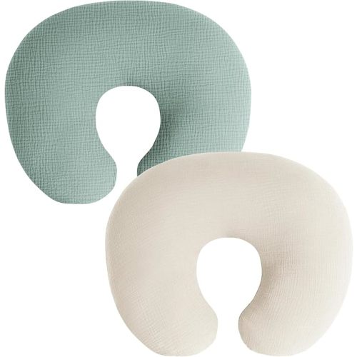 2 Pack Baby Muslin Nursing Pillow Covers for Breastfeeding | 100% Cotton, Super Soft & Cute, Easy to Remove & Wash, Zipper Closure, Designed for Boys & Girls