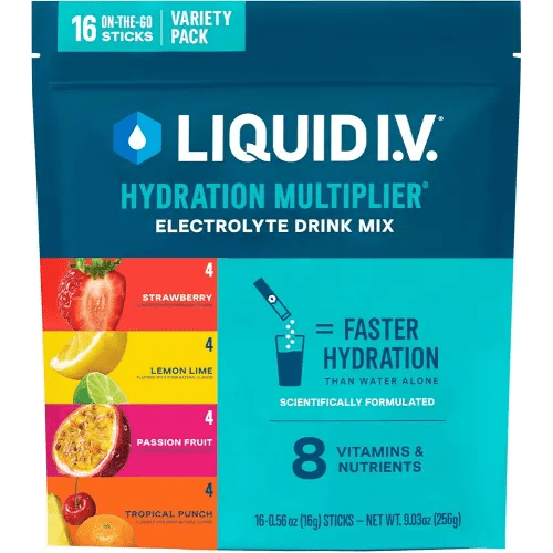 Liquid I.V.® Hydration Multiplier - Variety Pack - Lemon Lime, Passion Fruit, Strawberry, Tropical Punch | Electrolyte Powder Drink Mix | 1 Pack (16 Servings)