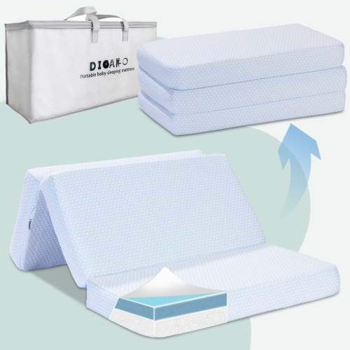 DIBAKO Trifold Crib and Toddler Memory Foam Mattress,Folding Crib Mattress Pad with Washable Cover