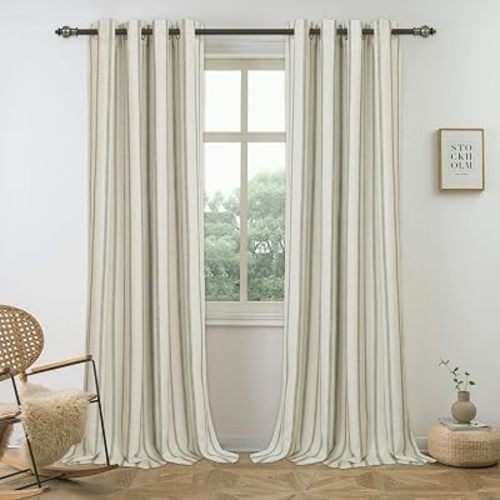 DriftAway Farmhouse Stripe Blackout Curtains, Grommet, W52xL84, Loden Green
