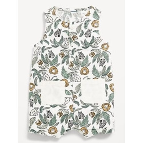 Printed Sleeveless Linen-Blend Henley One-Piece Romper for Baby | Old Navy