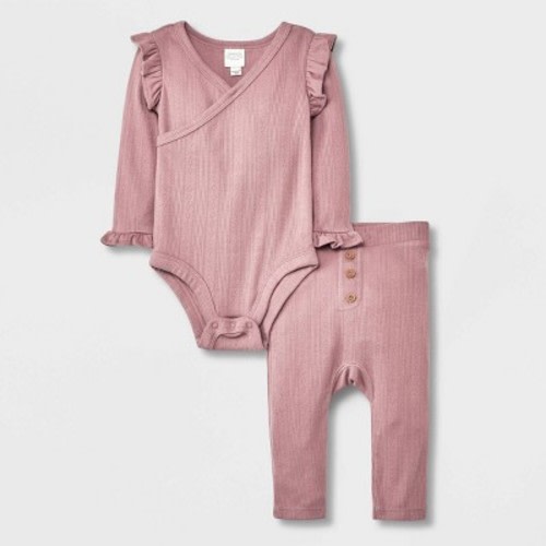 Grayson Collective Baby Girls' Solid 2pc Top & Bottom Set - Pink, Size: 3-6M