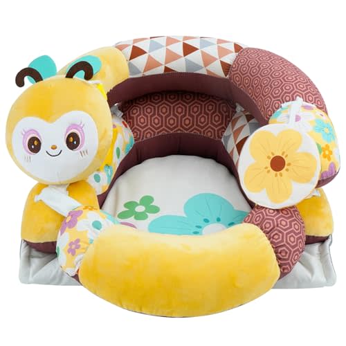 Lovvie & Joy 2-in-1 Tummy Time Mat & Seated Support Pillow,Baby Tummy Time Pillow Support for Newborns and Older Babies,with Detachable Support Pillow and Toys Bee Spirit