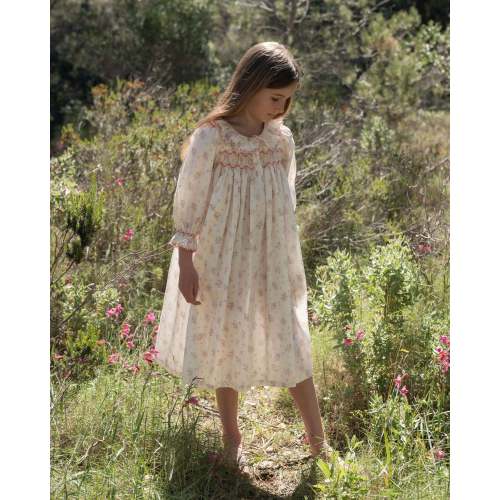 Nightingale Girl's Dress Rosebud Chintz with Peony Hand Smocking