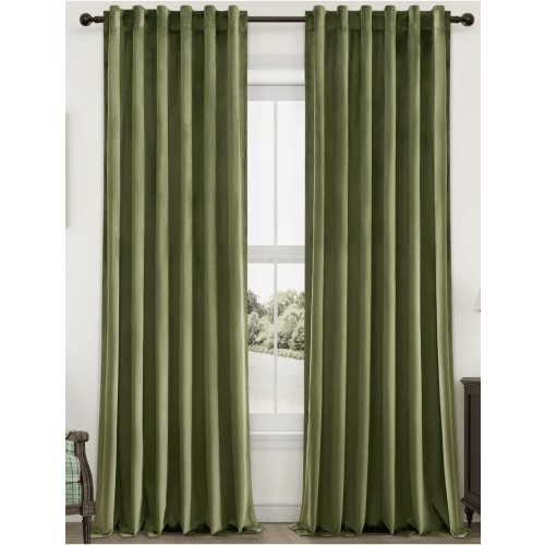 Olive Green Velvet Curtains 96 Inches Long for Bedroom
