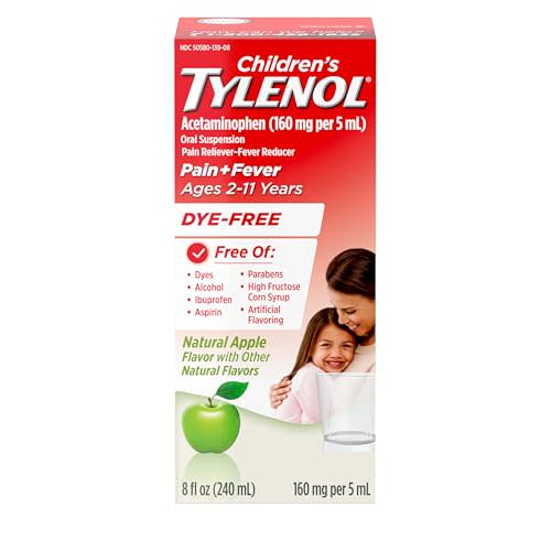 Children's Tylenol Liquid Pain Relief & Fever Medicine, Acetaminophen Oral Suspension, Dye-Free, Aspirin-Free, Ibuprofen-Free, High Fructose Corn Syrup-Free; Natural Apple Flavor, 8 fl. oz