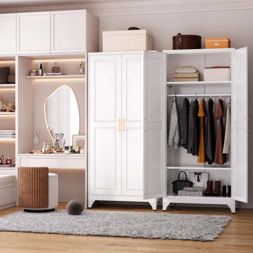 Polup, Modern Armoire Wardrobe Closet, 71" Tall, White Steel