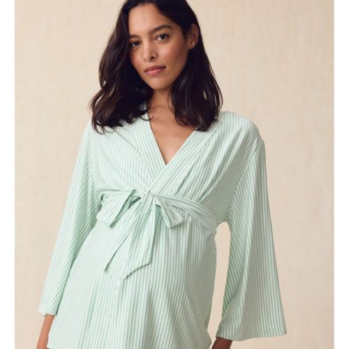 LAKE | Women | DreamModal™ Pajamas | Parisian Green Pencil Stripe Maternity Kimono Bundle