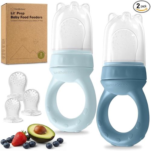 KeaBabies Baby Fruit Feeder 2pk - Silicone Baby Food Feeder for Babies 6-12 Months, Breast Milk Popsicle Teether, Weaning, Pacifier, Freeze Frozen Solid Food, Infant Feeding Essential (Ocean)
