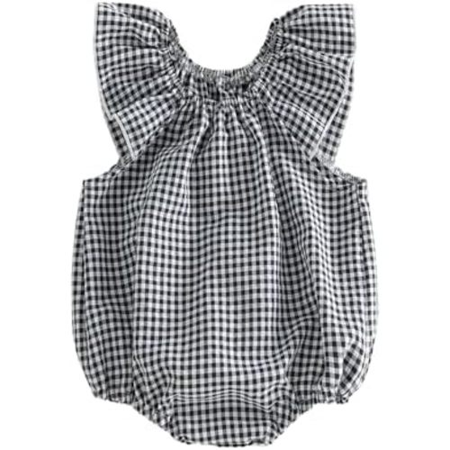 Karuedoo Newborn Infant Baby Girl Clothes Gingham Ruffle Sleeve Bubble Romper Plaid Bodysuit One Piece Summer Outfit