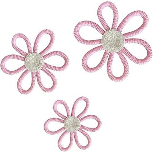 Namhcir 3Pcs Pink Boho Wall Decor Daisy Flower Wall Hanging Pendant Wall Art Sign for Nursery Bedroom Home Dorm Gifts Decor