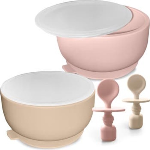 Silicone Baby Feeding Set with Suction Bowls & Spoons, 4-Piece