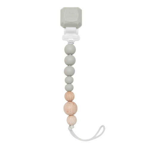Gem Color Pop Silicone & Wood Pacifier Clip - Grey