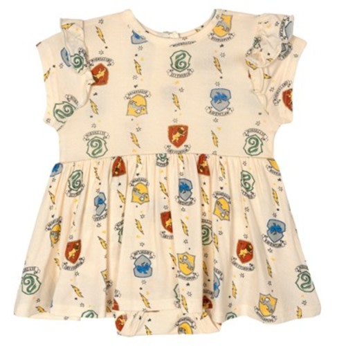 Harry Potter Baby Girls' Ruffle Sleeve Allover Print Skirted Romper White Multi 0-3 Months