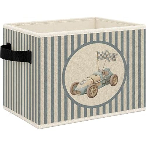 Blue Race Car Boy Nursery Storage Bins Box with Handles