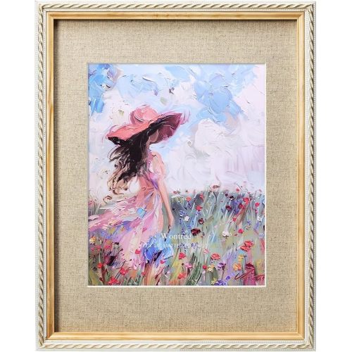 11x14 Nature Picture Frame, Gold-Toned Rope Edging, Pine Wood with Real Glass, Display 11x14 Photos Matted to 8x10, Vertical and Horizontal Desk Tabletop or Wall Hanging