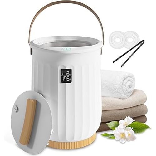 Towel Warmer for Bathroom, Portable Towel Warmer with Towel Clip, LED Display, Auto Shut-Off, Safety Lock, Towel Warmer Bucket Fits Two Oversized Towels, Bathrobes, Blankets, Pjs - White