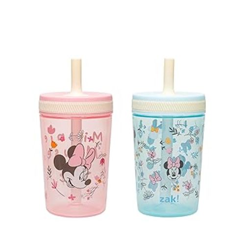Zak Designs Disney Minnie Mouse Kelso Toddler Cups For Travel or At Home, 15oz 2-Pack Durable Plastic Sippy Cups With Leak-Proof Design is Perfect For Kids (Minnie Mouse)