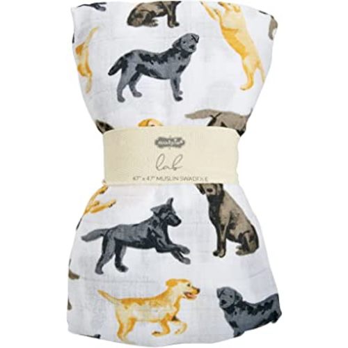 Mud Pie Labrador Retriever Print Muslin Baby Swaddle Blanket, 1 Piece