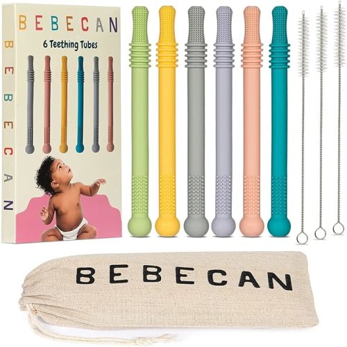 BEBECAN Teething Toys for Babies, Baby Teething Relief, 6 Vibrant Colors, Super Soft Silicone Jouet Dentition Bebe, Perfect Baby Gifts Baby Boy Gifts