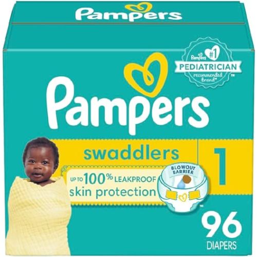 Pampers Swaddlers Diapers, Size 1 (8-14 lbs), 96 Count, Absorbent, Keeps Baby Dry and Comfortable, Skin Safe Disposable Baby Diaper