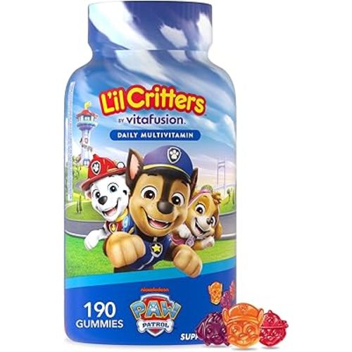 Lโil Critters Paw Patrol Gummy Vites Daily Gummy Multivitamin for Kids, Vitamin C, D3 for Immune Support Cherry, Orange and Blueberry Flavors, 190 Gummies