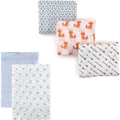 Hudson Baby Boys' Muslin Swaddle Blanket, 5-Pack, Choose Your Color