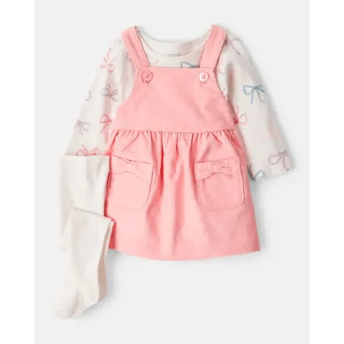 Baby Girl 3-Piece Bow Heart Print Long-Sleeve Dress Set - Ivory/Pink | Carter's