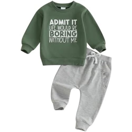 wdehow Toddler Baby Boy 2Pcs Outfits Letters Print Pullover Tops + Drawstring Pants Set Fall Winter Clothes