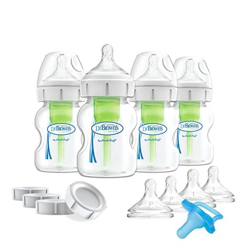 Dr. Brown's Breastfeeding Baby Bottles, Options+ Wide-Neck Breast to Bottle Feeding Set - 5 oz, Clear