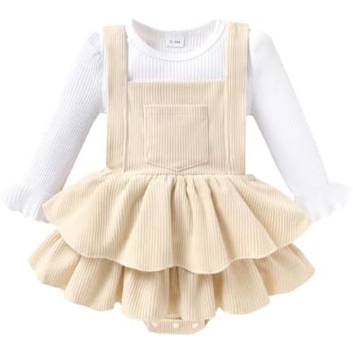YOUNGER TREE Newborn Baby Girl Fall Winter Outfits Long Sleeve Romper Corduroy Overall Dress Infant Skirt Clothes Sets