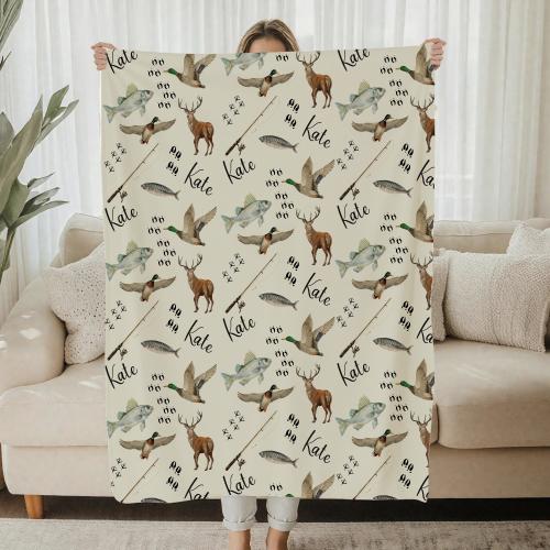 Personalized Hunting Name Blanket, Custom Deer, Duck Fishing Throw, Nursery Toddler Blanket For Newborn Baby Shower, Christmas gift