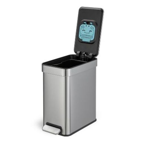 Home Zone Living 3 Gallon Slim Stainless Steel Trash Can with CleanAura Odor Control and Soft Close Lid, Silver