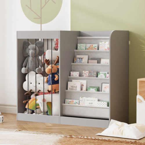 Latitude Run® Kids Bookshelf And Toy Storage Organizer - 5 Tier Book Shelf With Tuffed Animal Storage Organizer, Stuffed Animal Zoo Shelf With Elastic Rope, Toddler Baby Childrens Bookshelf, For Bedroom Playroom Classroom & Reviews | Wayfair