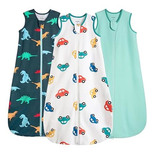 Baby Sleep Sack 6-12 Months 100% Cotton 0.5 Tog Baby Wearable Blanket for Infant, 3 Pack Breathable Soft Lightweight Sleep Sacks with 2-Way Zipper