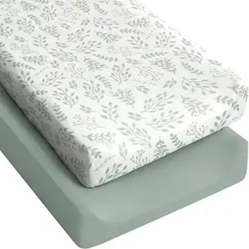 Yoofoss 2-Pack Diaper Changing Pad Cover for Boys Girls 32x16 (Green+Leaf)