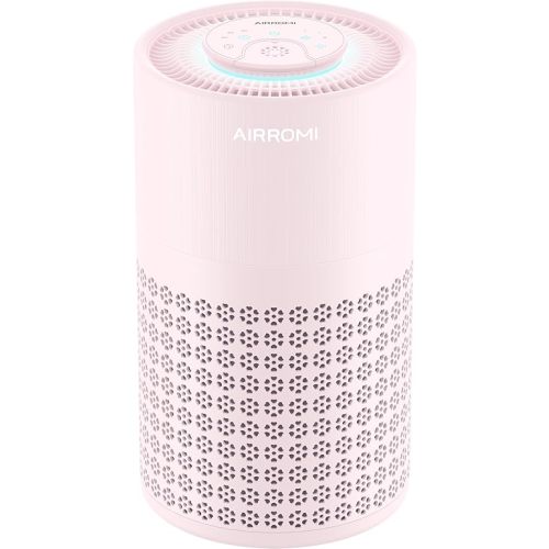 AIRROMI Air Purifier for Bedroom with HEPA 3-in-1 Filter, Pet Air Purifier for Home Cat Pee Smell, Covers Upto 990 Ft², Quiet 360° intake Air Cleaner for pet hair,allergies,Dust,Smoke A2001 Pink