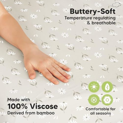 Pack and Play Sheets Fitted - 2-Pack Mini Crib Sheets for Pack N Play Mattress 38x26, Soft & Cozy, Neutral Toddler Playard Bedding, Snug Fitted Mini Baby Crib Mattress Cover Boy, Girl (Daisies)