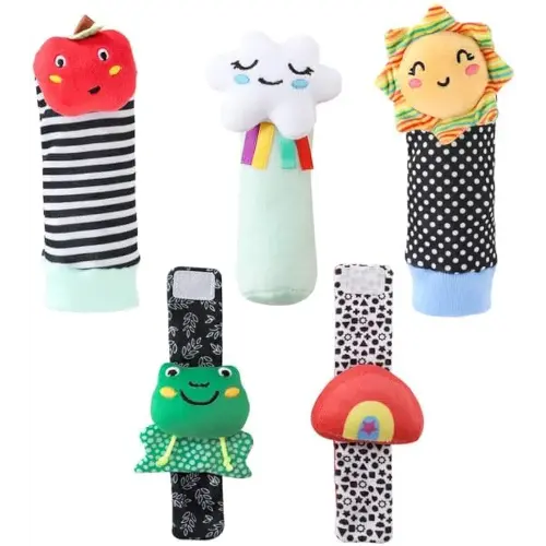 The Peanutshell Sock Rattles Set of 5 - Girl Boy Rattle Socks, Baby Toys 0-6-12 Month, Animal Newborn High Contrast Baby, Infant, Newborn Toys 0-3 0-6 Months Old Babies - Montessori