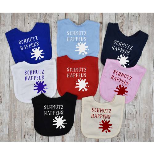 Schmutz Happens Bib - Jewish Baby Bib - Yiddish Drool Bib - Craft Bib