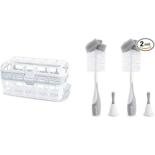 Munchkin® High Capacity Dishwasher Basket, 1 Pack, Grey & Sponge™ Bottle Brush, Grey, 2 Count (Pack of 1)