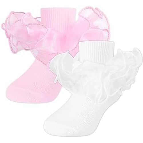 Witwot Toddler Girl Socks with Big Ruffle Lace Frilly Turn Cuff Dress Socks