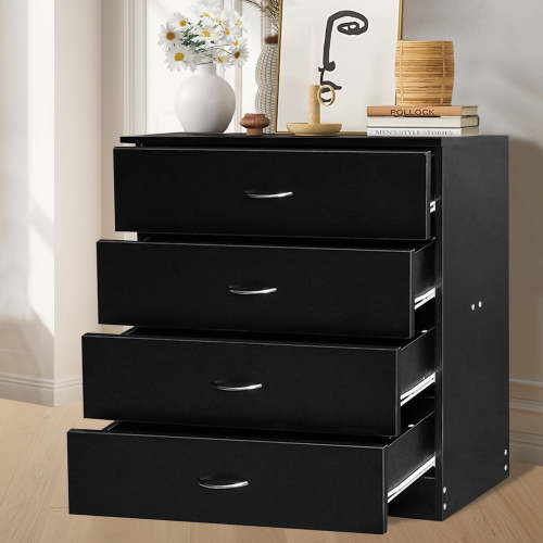 PAPROOS Modern Black 4 Drawer Dresser, Chest of Drawers for Bedroom, Storage Cabinet Nightstand Dresser Organizer Unit with Handle for Living Room, Closet, Hallway
