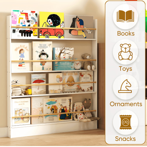 VGBYUJ 4 Tier Behind the Door Bookshelf, 47.4" Behind The Door Storage Organizer, Wall Mount Bookcases for Narrow Space, Solid Wood, White