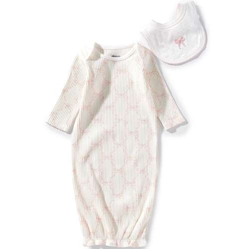 Mud Pie Baby Girls Long-Sleeve Bow-Printed Sleeper Gown