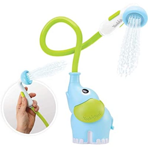Yookidoo Baby Bath Shower Head - Elephant Water Pump with Trunk Spout Rinser - Control Water Flow from 2 Elephant Trunk Knobs for Maximum Fun in Tub or Sink for Newborn Babies (Blue)