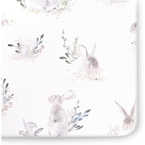 Oilo Crib Sheet, Breathable, Fitted, Turkish Cotton Jersey, 300 Thread Count, Machine Washable, Fits Standard Crib (28" x 52" x 6"), Toddler Bedding, Girl, Boy, & Neutral Design, Cottontail Bunny