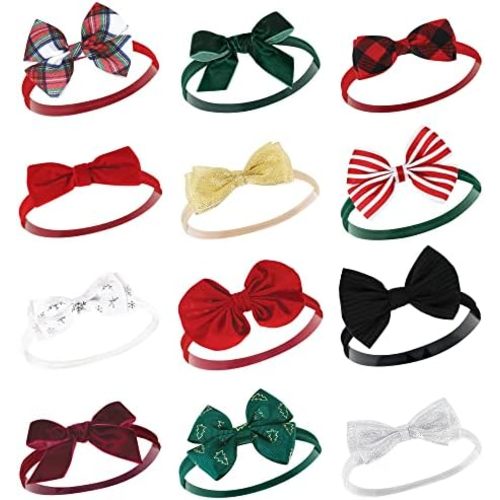 Hudson Baby Infant Girl Cotton and Synthetic Headbands, 12 Days Of Christmas Plaid, 0-24 Months